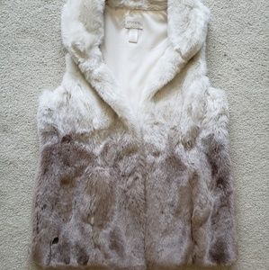 Chico's Faux Fur Vest Brown Cream Ombre